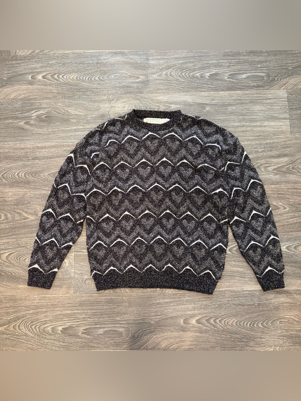 vintage waterfront workshop grandpa-style heart knit cotton crewneck sweater